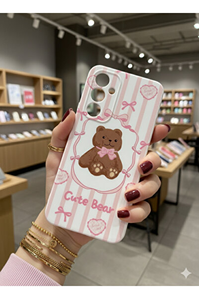 OVADA Samsung A24 Uyumlu Ayıcık Ve Kurdele Desenli Silikon Telefon Kılıfı