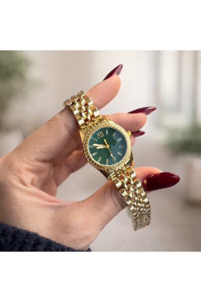 naaksesuar Gold Color Green Dial Women's Watch