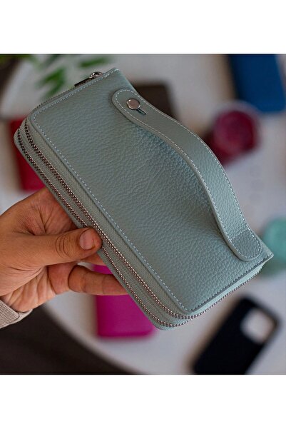 Garbalia Hakiki Deri Telefon Bölmeli El Çantası Para Portföy %100 El Yapımı