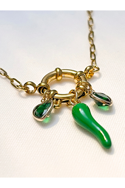 Berilya Aksesuar قلادة من الفولاذ بتصميم الحب والحظ مع شكل الفلفل الحار وتفاص...