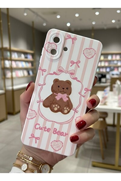 OVADA Samsung Galaxy A07 Uyumlu Ayıcık Ve Kurdele Desenli Silikon Telefon Kılıfı