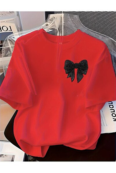 yombaa Elegant Black Ribbon Printed T-Shirt