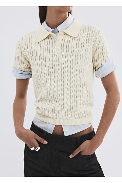 MANGO Woman Ajur örgü polo yaka kazak