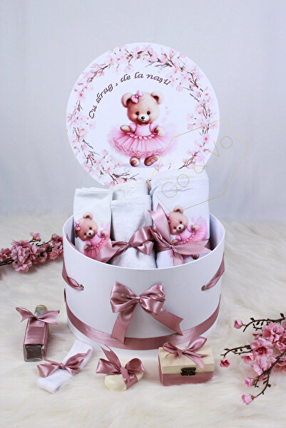 GoVo Kids Trusou botez Fetita, 9 piese, Ursulet Roz Pudra – Set complet botez...