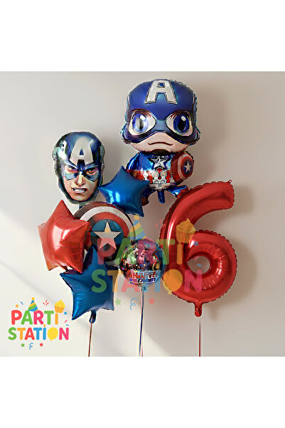 Parti Station Avengers Captain America 6 Year Old Birthday Balloon Set |   8 ...