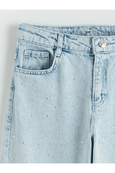 LC Waikiki LCW Kids Mavi Wideleg Taşlı Kız Çocuk Jean Pantolon