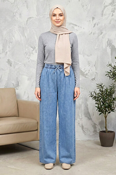 Kirazgym Women's Wide Leg Jeans – Elastic Waist, Hijab Friendly, Casual Wide ...