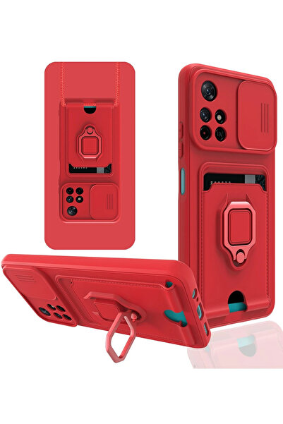 Epilons حافظة ريدمي نوت 11 تي زوما من السيليكون مع حامل لبطاقة العمل - أحمر