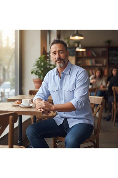 GÖMLEK GALERİSİ Classic Wide Cut Plain Double Pocket Long Sleeve Men's Shirt