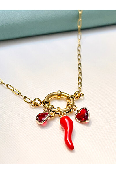 Berilya Aksesuar قلادة من الفولاذ بتصميم الحب والحظ مع شكل الفلفل الحار وتفاص...