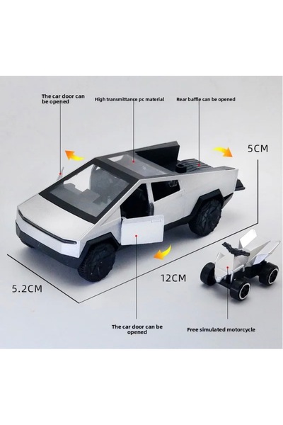 tmtoysandmore Tesla Cybertruck Metal Gövde Çek Bırak Tesla Ve Atv 1:36 Ölçek ...