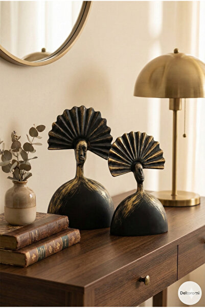 Dekoromi 2'li Biblo Kızılderili Yelpaze Başlıklı Kadın Trend Hediyelik Biblo ...