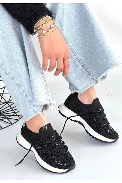 Alfanora Ceas Black Knitwear Lace-Up Sports Shoes