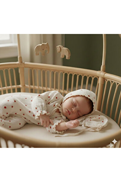 NARİN TASARIM ALACA Kız Bebek Kalpli Müslin Tulum