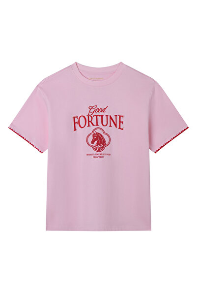 Giordano Women’s Boyfriend Fit Cotton Crew Neck LNY Print Tee