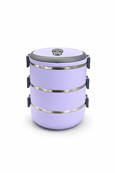 Zeyma Home 3 Katlı Sızdırmaz Çelik Yemek Termosu-Mor