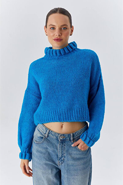 KAREL BUTİK Γυναικείο πλεκτό πουλόβερ με μπλε μαλλιά και γενειάδα
