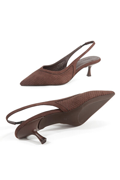 UĞURÖKÇE Women's Brown Suede Heels with Pointed Stiletto Tip