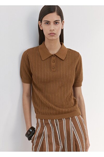 MANGO Woman Ajur örgü polo yaka kazak