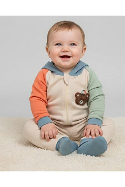 Ege Bebek Baby Boy Hooded Bear Embroidered 6-9-12-18 Months Seasonal Baby Jum...