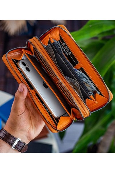 Garbalia Hakiki Deri Telefon Bölmeli El Çantası Para Portföy %100 El Yapımı