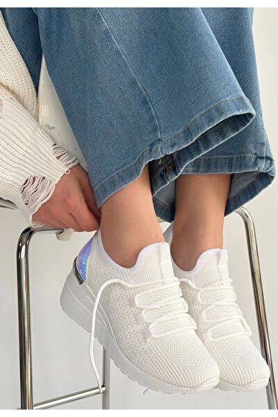 Alfanora Weor White Knitwear Lace-Up Sports Shoes