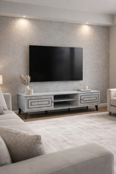 MARIA HOMES Elegant Grey TV Unit 180cm Wide Entertainment Center with Storage...