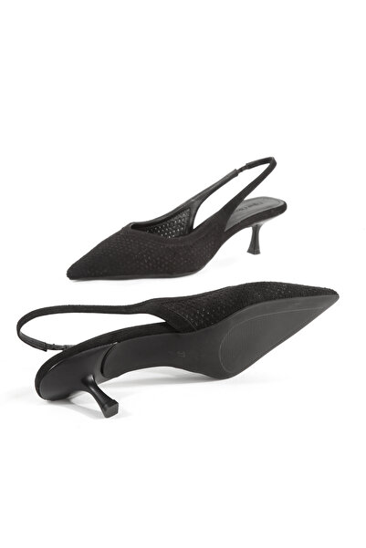 UĞURÖKÇE Women's Black Suede Heels with Pointed Toe Stiletto