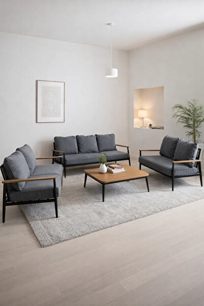 MARIA HOMES طقم كنب عصري مكون من 7 قطع باللونين الأسود والرمادي الداكن مع طاو...