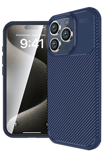 Najmaddin غطاء كربوني للتركيز التلقائي من نيو فيس لهاتف آيفون 16 برو - أزرق داكن