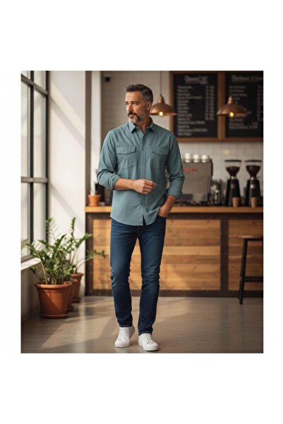 GÖMLEK GALERİSİ Classic Wide Cut Plain Double Pocket Long Sleeve Men's Shirt