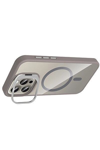 Epilons غطاء آيفون 14 مع عدسة ريميم وحامل ماج سيف - رمادي تيتانيوم