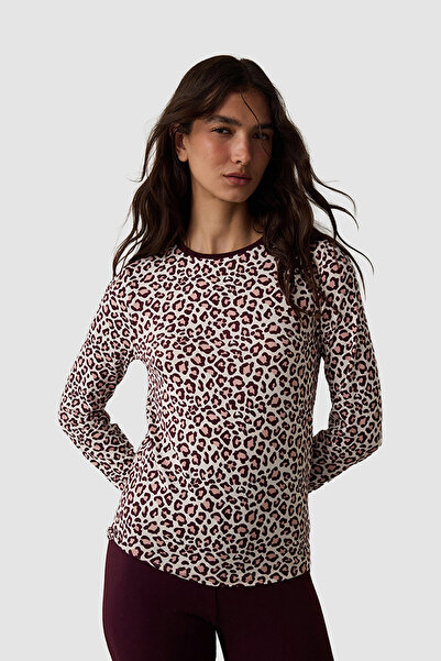 Penti Leopard Patterned Crew Neck Long Sleeve Pajama Top