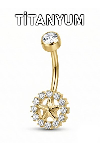 MORNEVA Titanyum Güneş Etrafı Taşlar Minimal Göbek Belly Piercingi