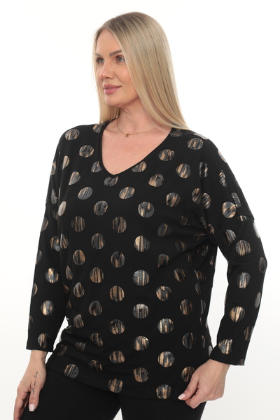 QRUVAZE Plus Size V-Neck Polka Dot Print