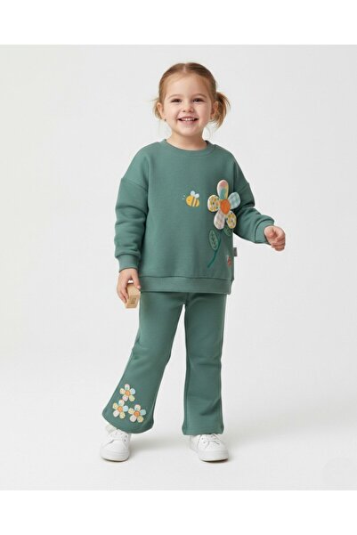 Ege Bebek Set elegant pentru fete, cu broderie florală mobilă, pantaloni evaz...