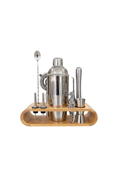 GuvenliPazar Bambu Standlı 10 Parça Profesyonel Kokteyl Seti – Paslanmaz Çeli...