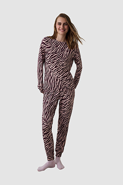 Penti Zebra Patterned Crew Neck Long Sleeve Pajama Set