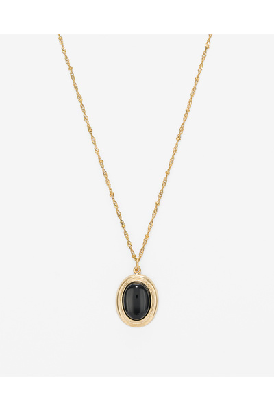 TARZ-I TAKI Çelik Gold Zincir Siyah Obsidyen Doğal Taşlı Kadın Kolyesi