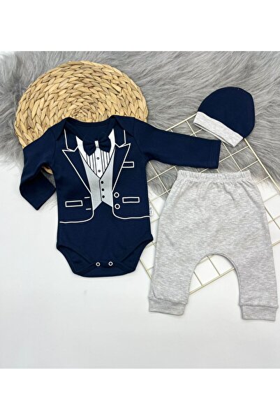 Mişsa Bebe طقم ملابس أطفال مكون من 3 قطع مع قبعة مطبوعة بتصميم سموكن