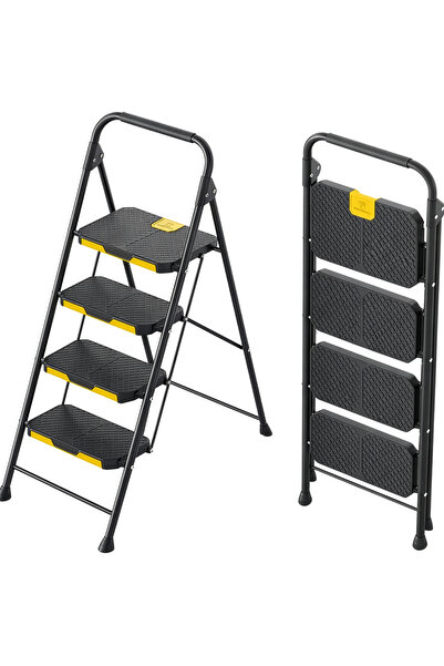 Cady One four-step folding ladder wide, non-slip footrests; heavy-duty equipp...