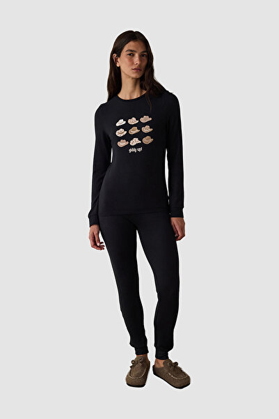 Penti Lana Slogan Printed Crew Neck Pajama Set