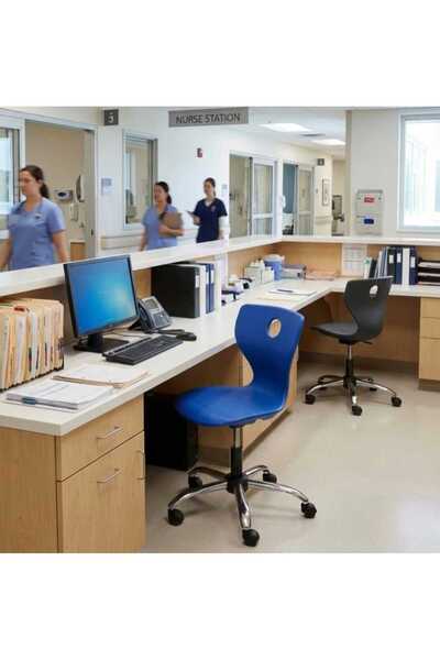 VİZYON SEPET Plastik Koltuk Çalışma Koltuğu Laboratuvar Sandalyesi Dönerli Sa...