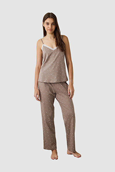 Penti Mia Mocha Lace Polka Dot V-Neck Sleeveless Pajama Set