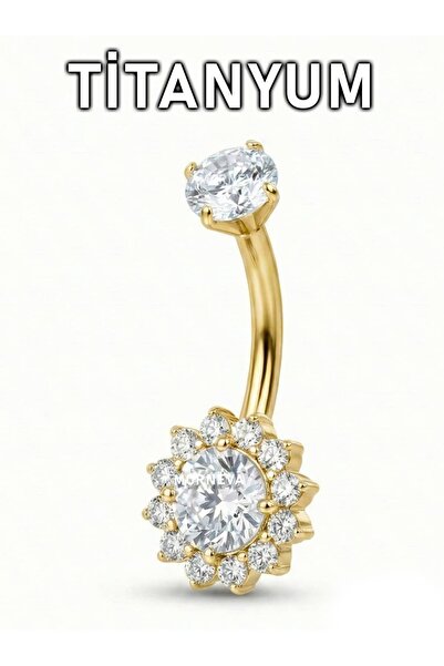 MORNEVA Titanyum Taşlı Çiçek Minimal Göbek Belly Piercingi