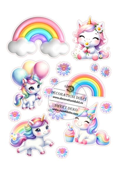 Decoratiuni Dulci Imagine comestibila unicorni si margarete - Decupat