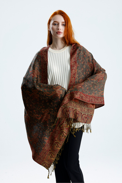 CHALE Royale Passage Series Shoulder Shawl / Woven Cashmere Shawl Double-Side...