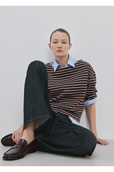 MANGO Woman Kayık yakalı çizgili sweatshirt