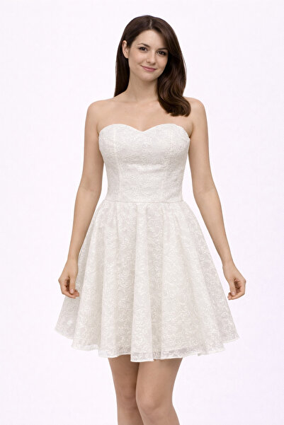 kostümland Beyaz Straplez Mini After Elbise