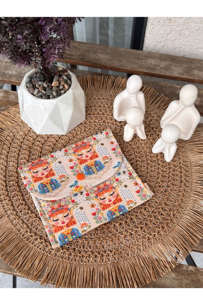 Classbag El Yapımı Özel Desenli Baskı Kumaş, Çıtçıtlı Çok Amaçlı Cüzdan